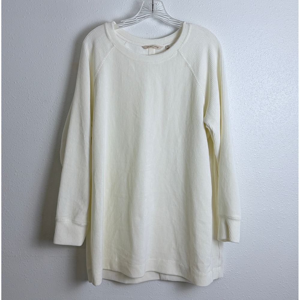 Soft Surroundings Ivory Ribbed Button Back Tunic Sweater XL